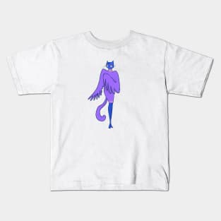 Cute blue sexy cat in bird clothes Kids T-Shirt